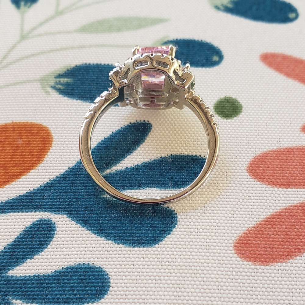 FAIRY TALE 925 BRILLIANT EMERALD-CUT 1.83CT PINK & WHITE TOPAZ QUARTZ RING - Picture 8 of 11
